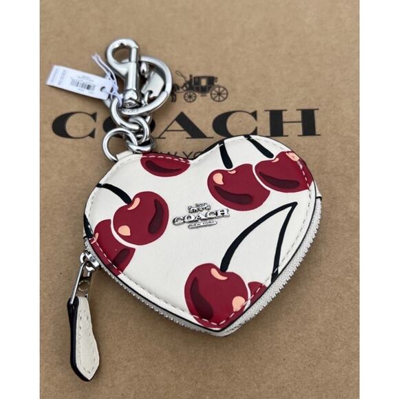 Coach NWT Leather Heart Cherry Coin Wallet Bag Charm KeyChain CZ091 Viral TikTok - Picture 1 of 6